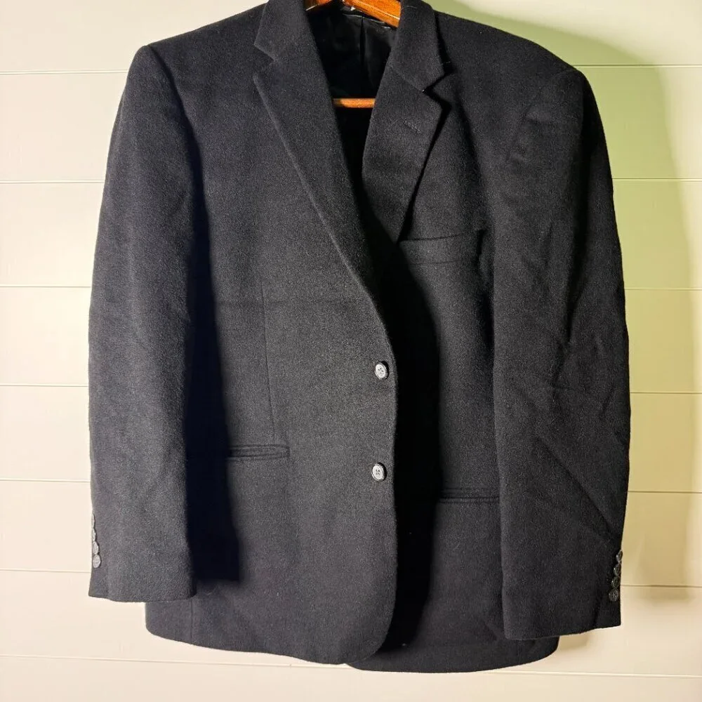 Hilton Club 100% Camel Hair Black Blazer Jacket Sports Coat Sz 44R